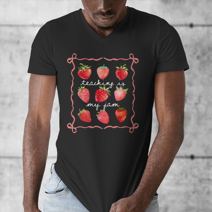 Teaching Is My Jam Strawberry Kinder Team Teacher Men's V-Neck T-Shirt, funny design Teaching Is My Jam Strawberry Kinder Team Teacher Men's V-Neck T-Shirt, funny design