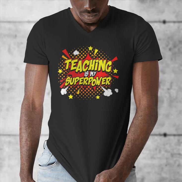Teaching Is My Superpower Retro Comic Teacher Men's V-Neck T-Shirt, funny design Teaching Is My Superpower Retro Comic Teacher Men's V-Neck T-Shirt, funny design