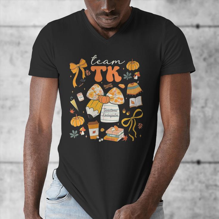 Team TK Crew Preppy Coquette Bow Pumpkin Fall TK Teacher Men's V-Neck T-Shirt, funny design Team TK Crew Preppy Coquette Bow Pumpkin Fall TK Teacher Men's V-Neck T-Shirt, funny design