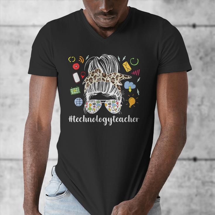 Technology Teacher Messy Bun Technology Teaching Men's V-Neck T-Shirt, funny design