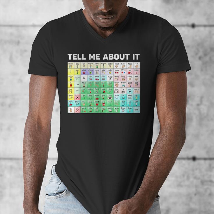 Tell Me About It Speech Language Pathology AAC Sped Teacher Men's V-Neck T-Shirt, funny design