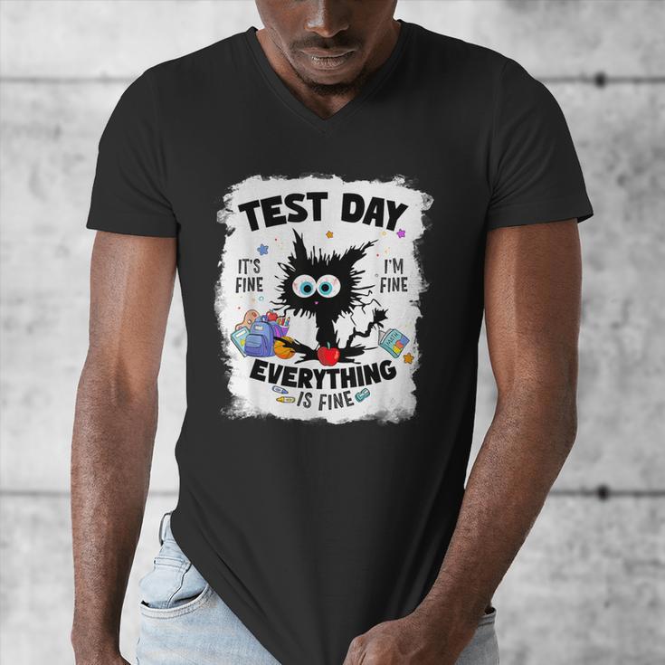 Test Day Stressed Cat Teacher Student Kids Testing Day Men's V-Neck T-Shirt, funny design Test Day Stressed Cat Teacher Student Kids Testing Day Men's V-Neck T-Shirt, funny design