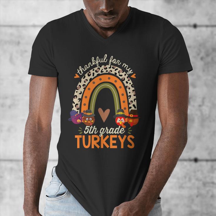 Thankful For My 5th Grade Turkeys Thanksgiving Teacher Men's V-Neck T-Shirt, funny design