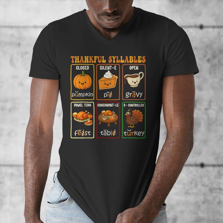 Thankful Syllables Thanksgiving Phonics Reading Teacher Fall Men's V-Neck T-Shirt, funny design Thankful Syllables Thanksgiving Phonics Reading Teacher Fall Men's V-Neck T-Shirt, funny design