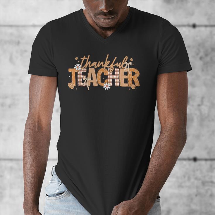Thankful Teacher Autumn Fall Teacher Thanksgiving Youth Men's V-Neck T-Shirt, funny design
