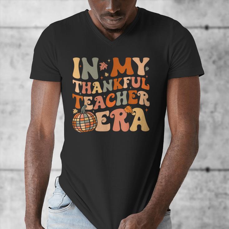 In My Thankful Teacher Era Cute Groovy Thanksgiving Teacher Men's V-Neck T-Shirt, Groovy Teacher Gifts, funny design