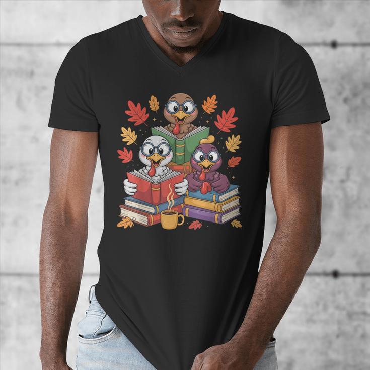 Thanksgiving Teacher Books Turkey Reading Book Men's V-Neck T-Shirt, funny design Thanksgiving Teacher Books Turkey Reading Book Men's V-Neck T-Shirt, funny design