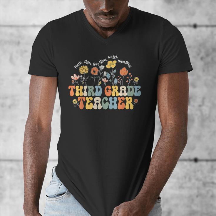 Third 3rd Grade Teacher Appreciation Teaching Wildflowers Men's V-Neck T-Shirt, funny design