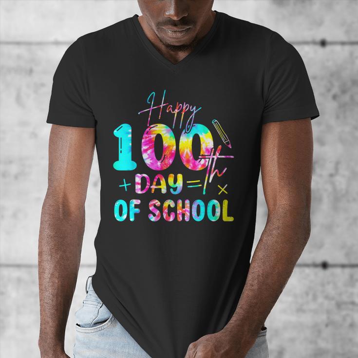 Tie Dye Happy 100th Day Of School Teacher Student 100 Days Men's V-Neck T-Shirt, funny design