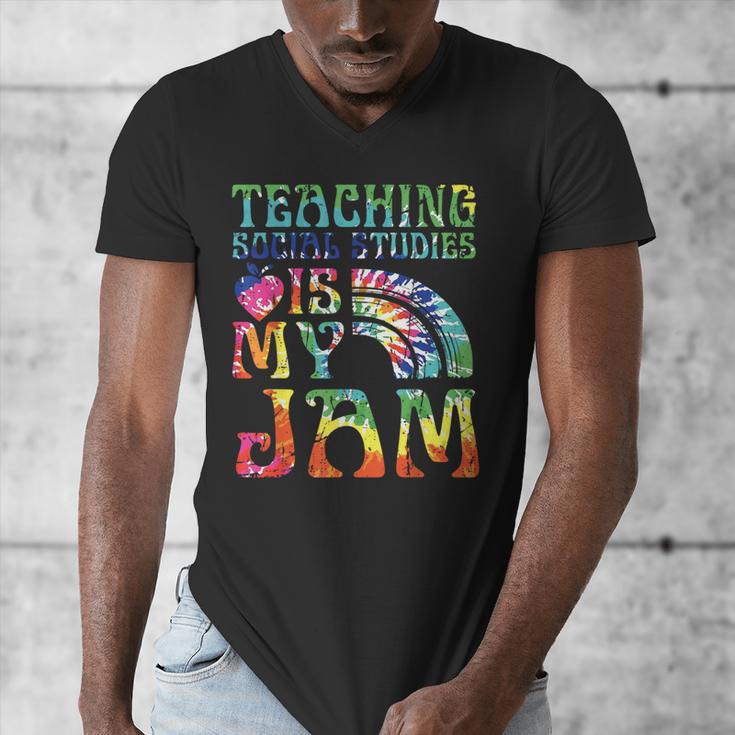 Tie Dye Teaching Social Studies Is My Jam Sunglasses Teacher Men's V-Neck T-Shirt, funny design