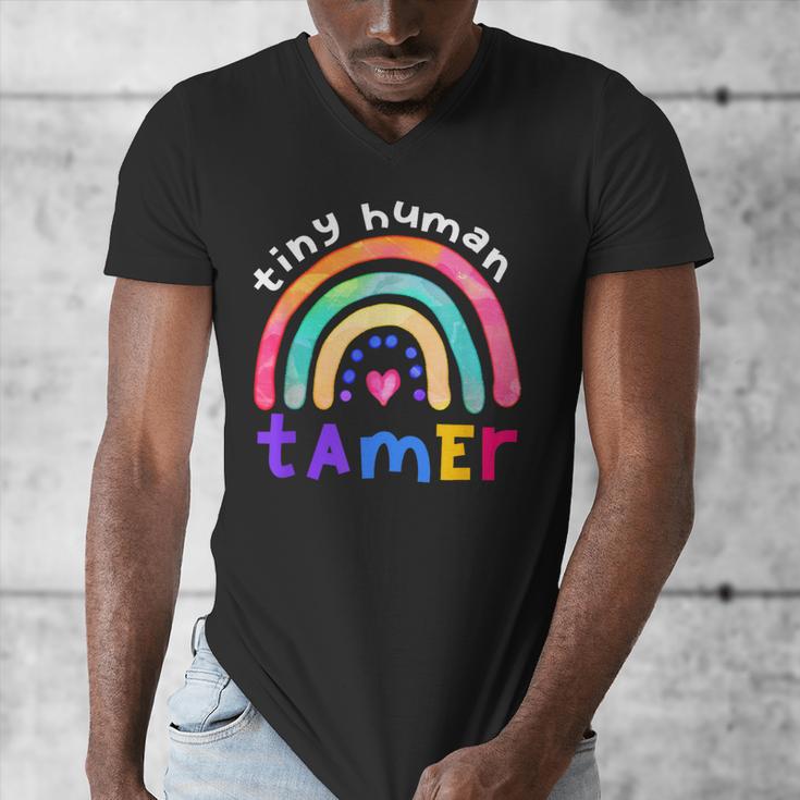 Tiny Human Tamer Watercolor Rainbow Daycare Teacher Men's V-Neck T-Shirt, funny design Tiny Human Tamer Watercolor Rainbow Daycare Teacher Men's V-Neck T-Shirt, funny design