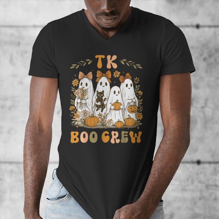 TK Boo Crew Preppy Halloween Floral Ghost TK Teacher Team TK Men's V-Neck T-Shirt, funny design TK Boo Crew Preppy Halloween Floral Ghost TK Teacher Team TK Men's V-Neck T-Shirt, funny design