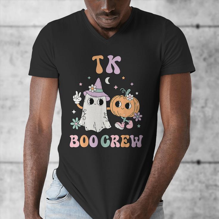 TK Boo Crew Retro Groovy Halloween Floral Ghost TK Teacher Men Women Kids Men's V-Neck T-Shirt, Groovy Teacher Gifts, funny design