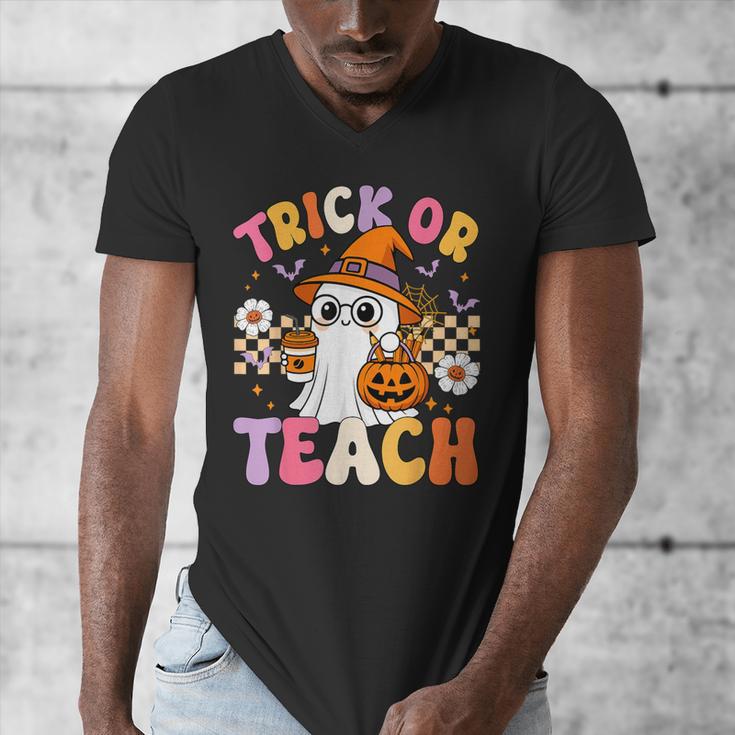 Trick Or Teach Cute Ghost Coffee Pumpkins Halloween Teacher Men's V-Neck T-Shirt, funny design Trick Or Teach Cute Ghost Coffee Pumpkins Halloween Teacher Men's V-Neck T-Shirt, funny design