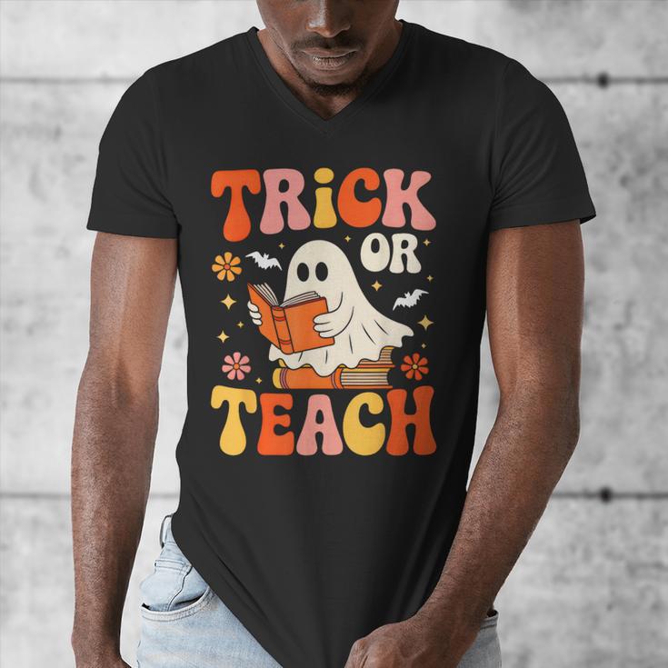 Trick Or Teach Halloween Shirt For Teacher Kids Floral Ghost Men's V-Neck T-Shirt, funny design Trick Or Teach Halloween Shirt For Teacher Kids Floral Ghost Men's V-Neck T-Shirt, funny design