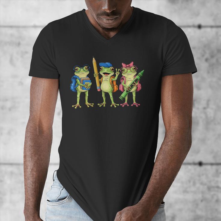 Trio Cute Frogs Welcome Back To School Teachers Girls Boys Men's V-Neck T-Shirt, funny design
