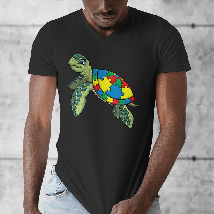 Turtle Puzzle Pieces For Autism Awareness Kids Women Teacher Men's V-Neck T-Shirt, funny design Turtle Puzzle Pieces For Autism Awareness Kids Women Teacher Men's V-Neck T-Shirt, funny design