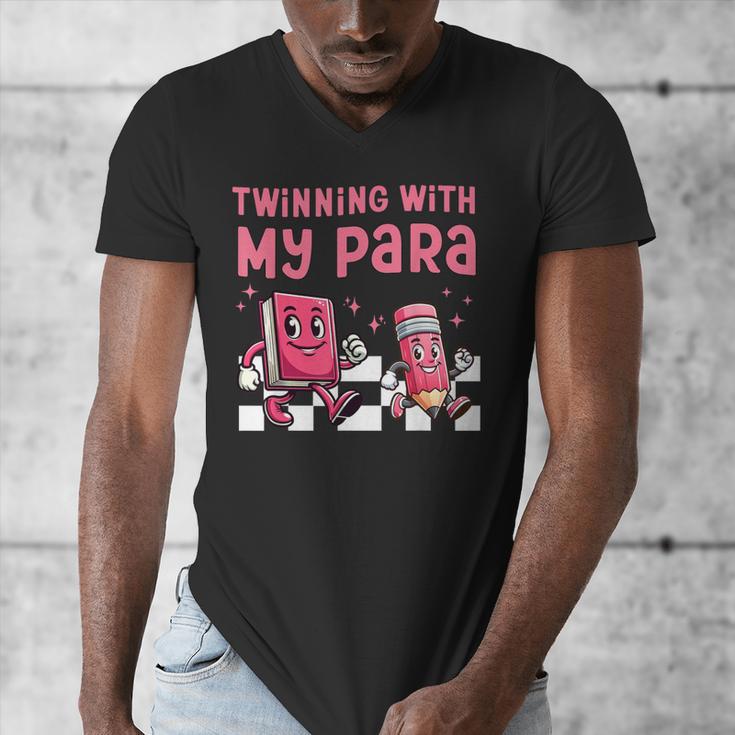 Twinning With My Para Teacher Matching Paraprofessional 70s For Men Women Men's V-Neck T-Shirt, funny design Twinning With My Para Teacher Matching Paraprofessional 70s For Men Women Men's V-Neck T-Shirt, funny design