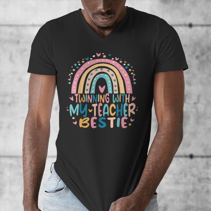 Twinning With My Teacher Bestie Rainbow Matching Teachers Men's V-Neck T-Shirt, funny design