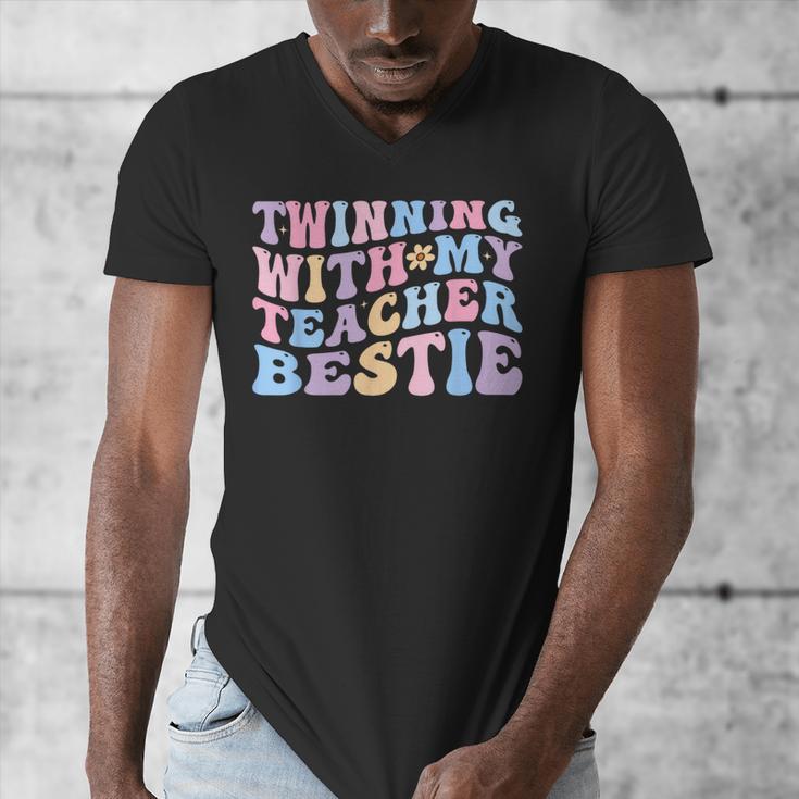 Twinning With My Teacher Bestie Teaching Partner Men's V-Neck T-Shirt, funny design Twinning With My Teacher Bestie Teaching Partner Men's V-Neck T-Shirt, funny design