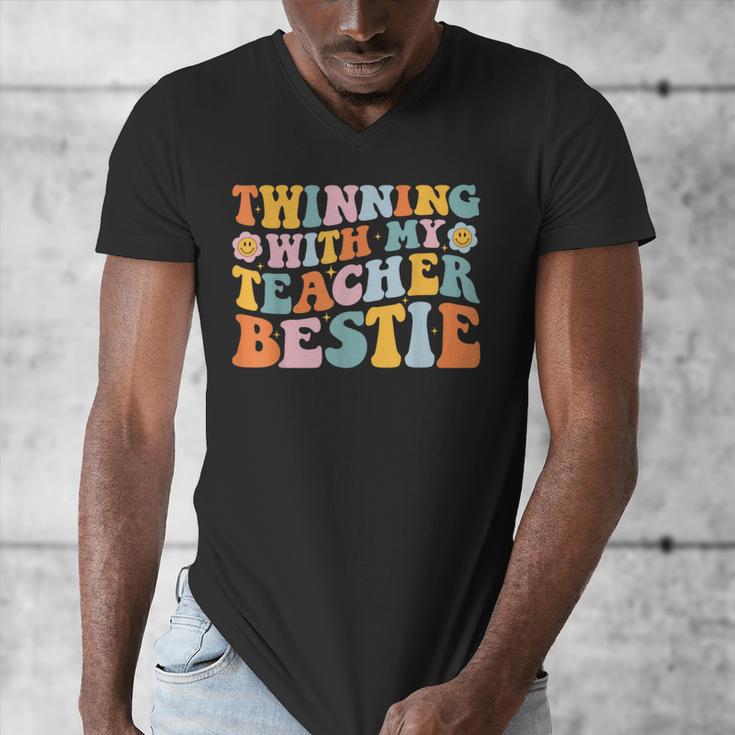 Twinning With My Teacher Bestie Twin Day Matching For Men Women Kids Men's V-Neck T-Shirt, funny design Twinning With My Teacher Bestie Twin Day Matching For Men Women Kids Men's V-Neck T-Shirt, funny design