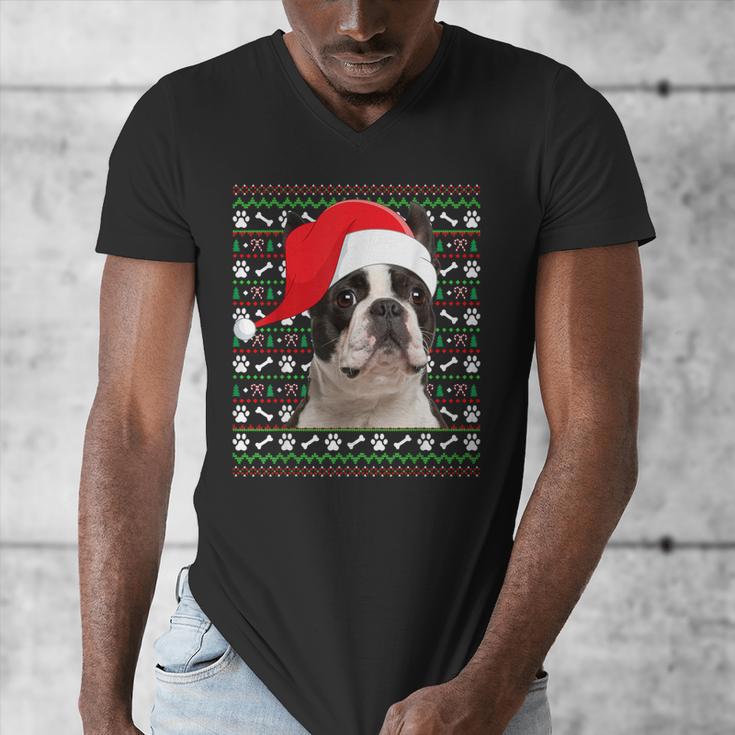 Ugly Xmas Sweater Santa Boston Terrier Dog Christmas For Men Women Kids Men's V-Neck T-Shirt, Boston Terrier Christmas Gifts, funny design