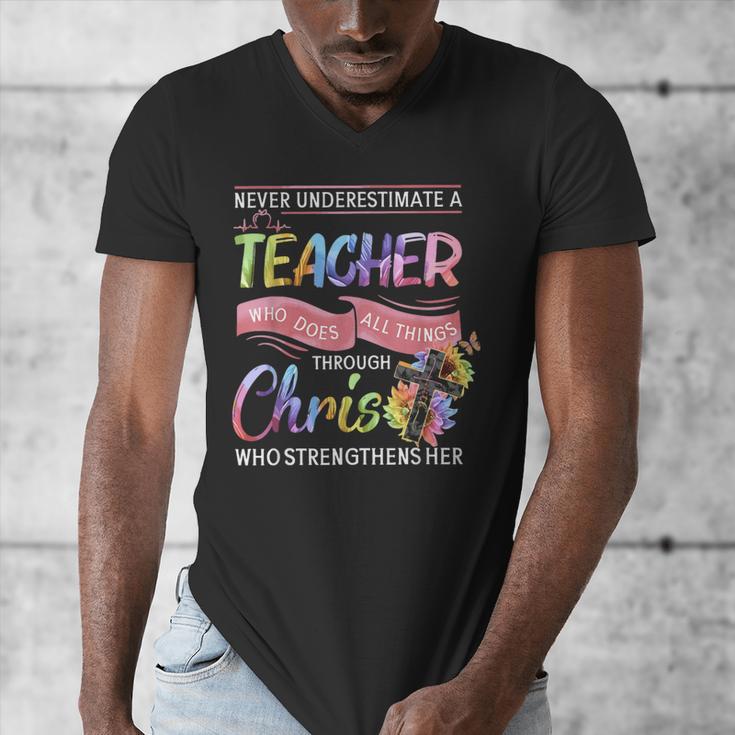 Never Underestimate A Teacher Does All Things Through Christ For Men Women Men's V-Neck T-Shirt, funny design Never Underestimate A Teacher Does All Things Through Christ For Men Women Men's V-Neck T-Shirt, funny design