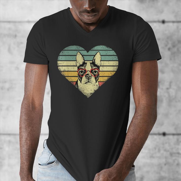 Vintage American Boston Terrier Lovers Valentine's Day Men's V-Neck T-Shirt, American Boston Terrier Gifts, funny design
