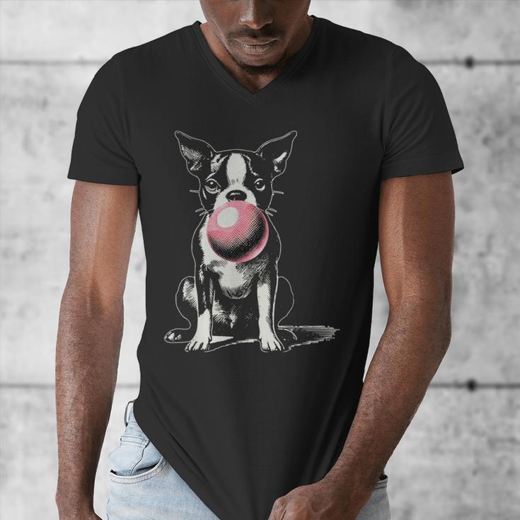 Vintage Boston Terrier Blowing Bubble Gum American Gentleman Men's V-Neck T-Shirt, American Boston Terrier Gifts, funny design