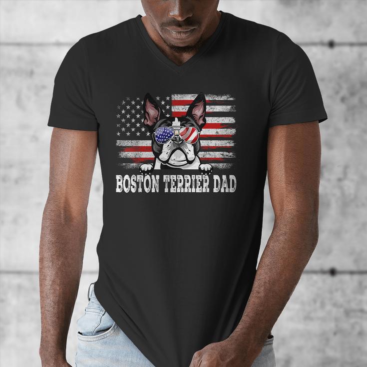 Vintage Boston Terrier Dad American Flag Father's Day Men's V-Neck T-Shirt, Couple Gifts, Boston Terrier Dad Gifts, American Boston Terrier Gifts, funny design