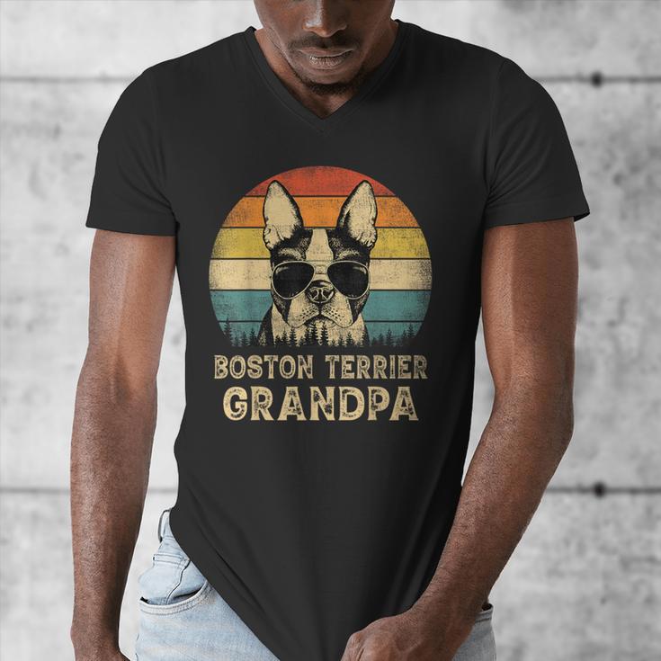 Vintage Boston Terrier Grandpa Dog Lovers Father's Day Men's V-Neck T-Shirt, funny design