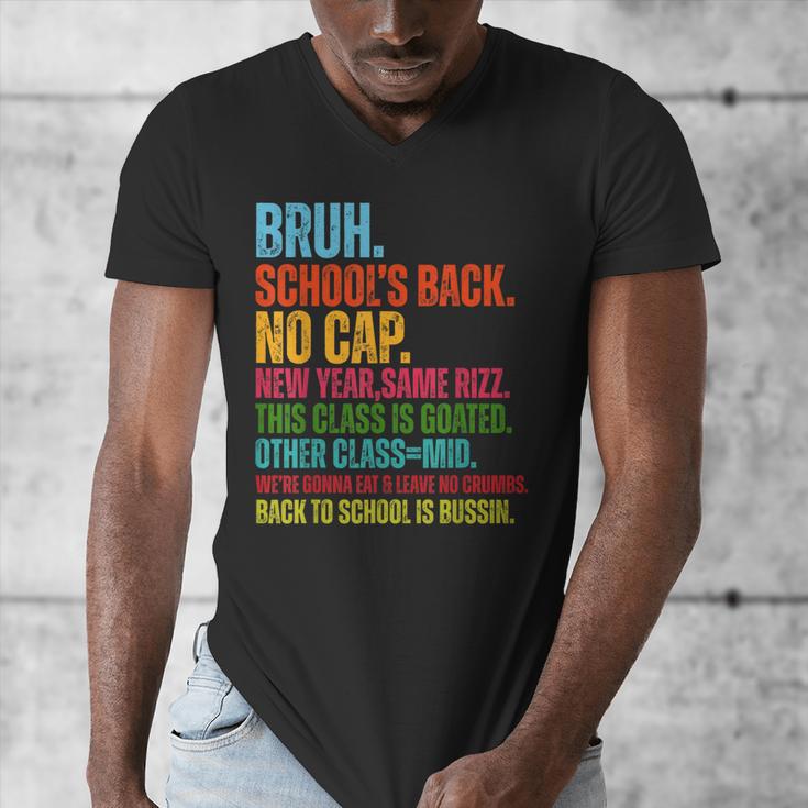 Vintage Bruh We Back No Cap Bruh We'Re Back Student Teacher Men's V-Neck T-Shirt, funny design