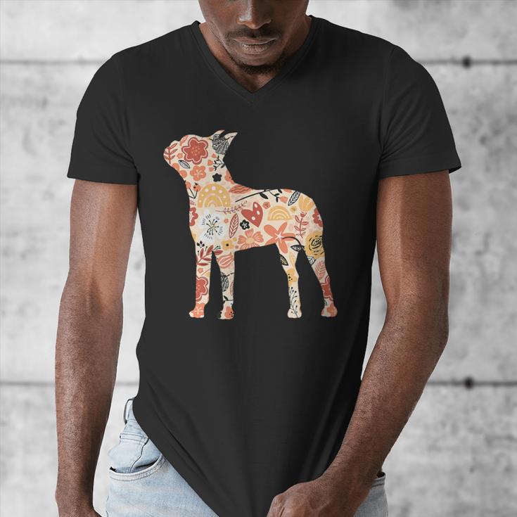 Vintage Floral Boston Terrier For Dog Lover Men's V-Neck T-Shirt, funny design