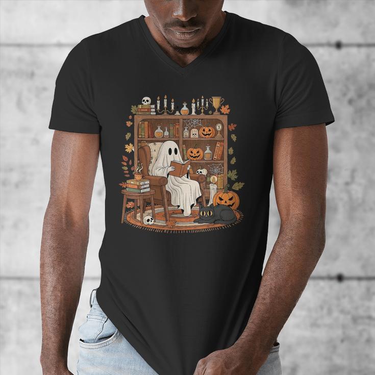 Vintage Ghost Book Reading Pumpkin Gothic Halloween Teachers Men's V-Neck T-Shirt, funny design Vintage Ghost Book Reading Pumpkin Gothic Halloween Teachers Men's V-Neck T-Shirt, funny design
