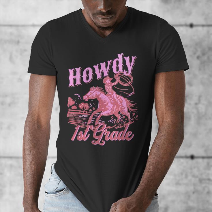Vintage Howdy First Grade Cowgirl Teacher Western School Men's V-Neck T-Shirt, First Grade Teacher Gifts, funny design Vintage Howdy First Grade Cowgirl Teacher Western School Men's V-Neck T-Shirt, First Grade Teacher Gifts, funny design