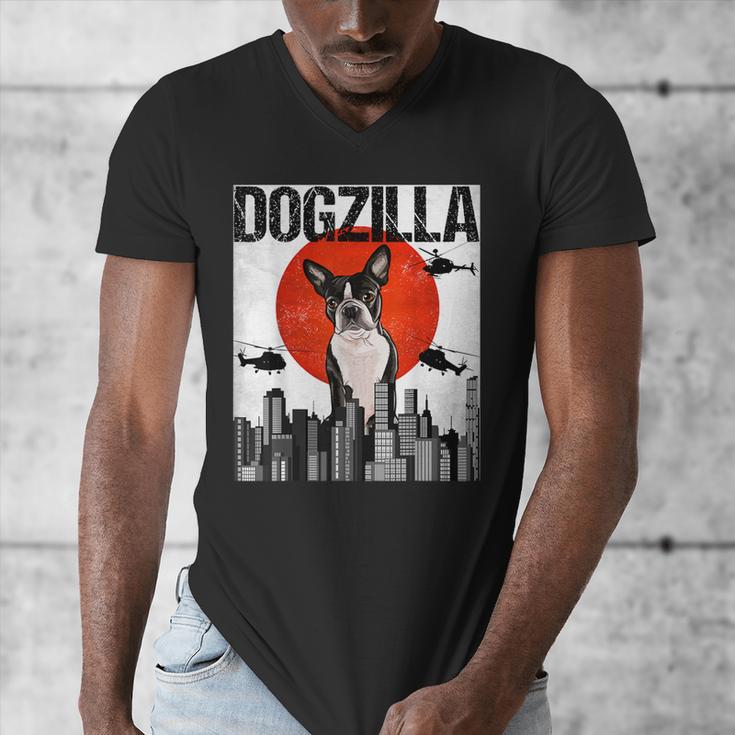 Vintage Japanese Dogzilla Boston Terrier Men's V-Neck T-Shirt, funny design