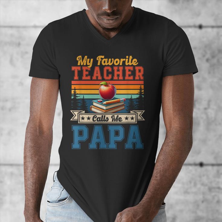 Vintage Retro My Favorite Teacher Calls Me Papa Father's Day Men's V-Neck T-Shirt, funny design Vintage Retro My Favorite Teacher Calls Me Papa Father's Day Men's V-Neck T-Shirt, funny design