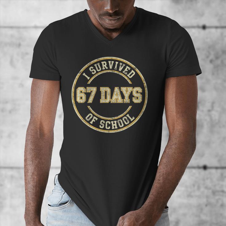 Vintage I Survived 67 Days Of School Teachers Students Men's V-Neck T-Shirt, funny design Vintage I Survived 67 Days Of School Teachers Students Men's V-Neck T-Shirt, funny design