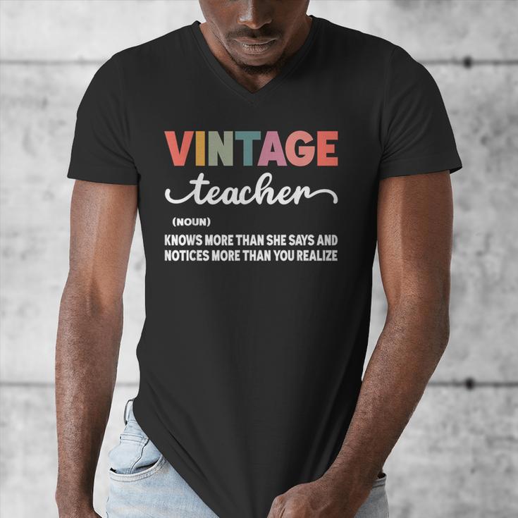 Vintage Teacher Knows More Than She Says Outfit Definition Men's V-Neck T-Shirt, funny design