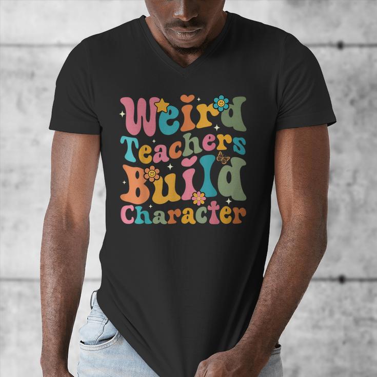 Vintage Teacher Sayings Weird Teachers Build Character For Men Women Men's V-Neck T-Shirt, funny design