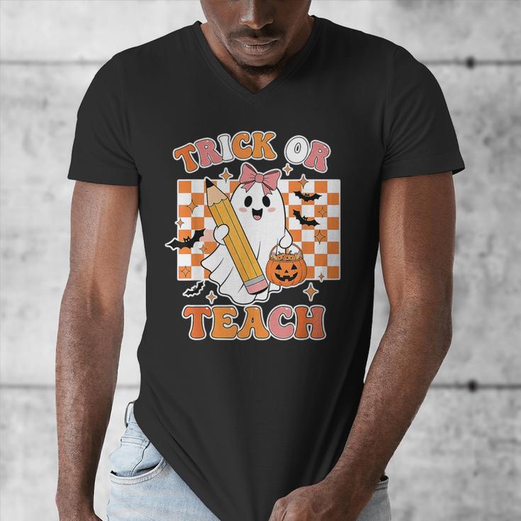 Vintage Teacher Shirt Women Trick Or Teach Halloween Men's V-Neck T-Shirt, funny design Vintage Teacher Shirt Women Trick Or Teach Halloween Men's V-Neck T-Shirt, funny design