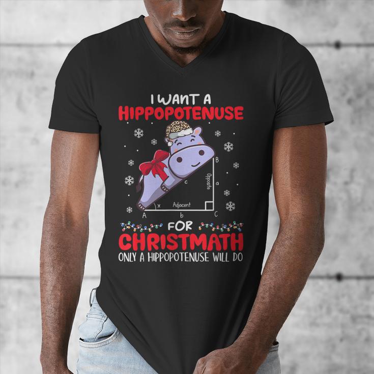 I Want A Hippopotenuse For Christmath Math Teacher Christmas Men's V-Neck T-Shirt, funny design