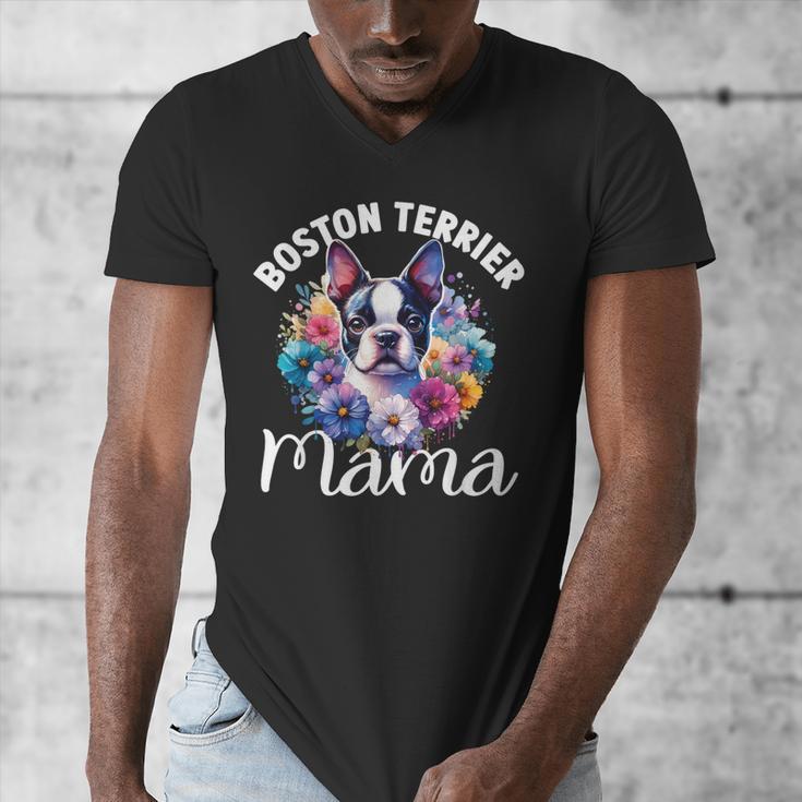 Watercolor Floral Boston Terrier Mama Dog Lover Mother's Day For Men Women Girls Kids Men's V-Neck T-Shirt, funny design