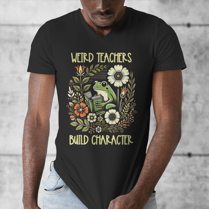 Weird Teachers Build Character Frog Reading Book Librarian Men's V-Neck T-Shirt, funny design Weird Teachers Build Character Frog Reading Book Librarian Men's V-Neck T-Shirt, funny design