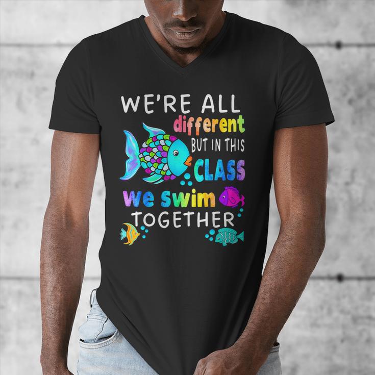 We'Re All Different But We Swim Together Elementary Teacher Men's V-Neck T-Shirt, funny design We'Re All Different But We Swim Together Elementary Teacher Men's V-Neck T-Shirt, funny design