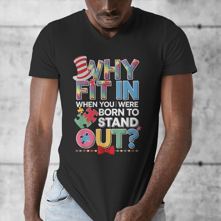 Why Fit In Doctor Teacher Cat In Hat Cool Autism Awareness Men Women Kids Men's V-Neck T-Shirt, funny design