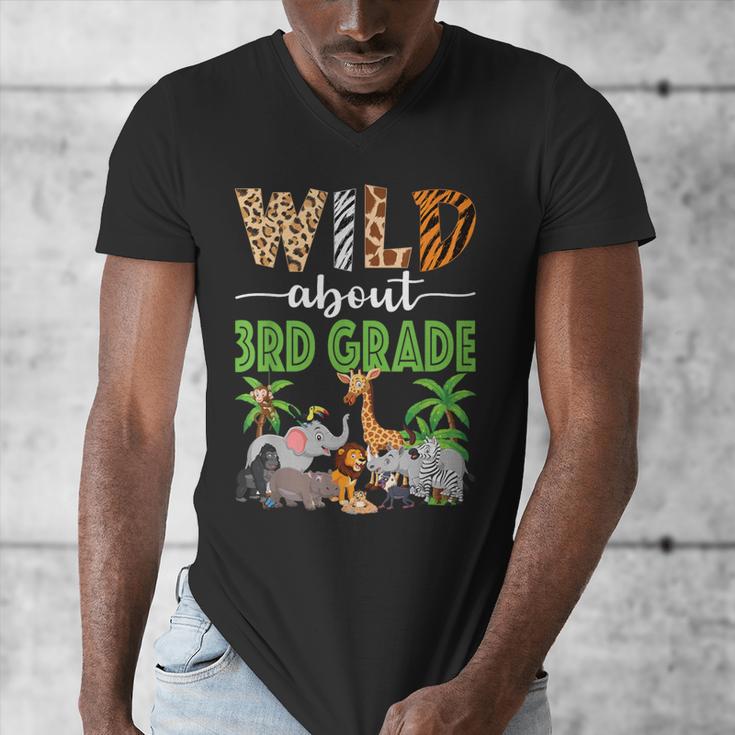 Wild About 3rd Grade Teacher Student Third Grade Zoo Safari Men's V-Neck T-Shirt, funny design