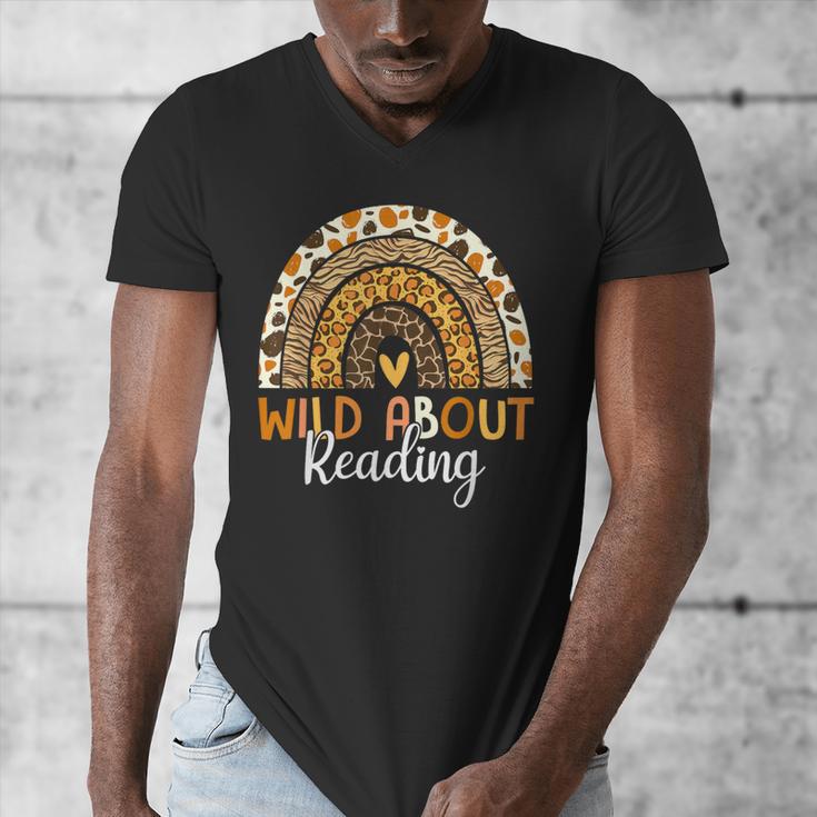 Wild About Reading Teacher Back To School Leopard Rainbow Men's V-Neck T-Shirt, funny design