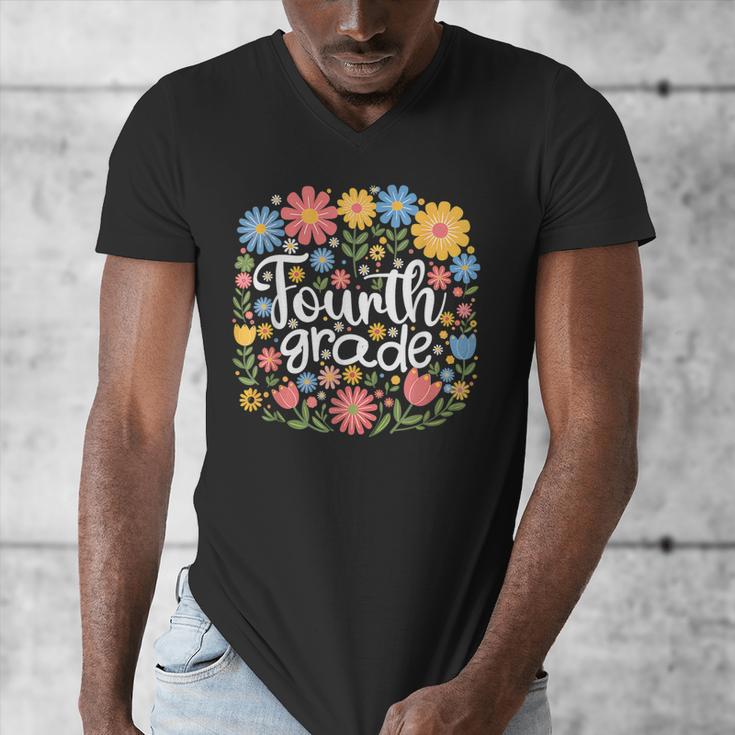 Wildflower 4th Fourth Grade Floral Back To School Teacher Men's V-Neck T-Shirt, 4th Grade Teacher Gifts, funny design