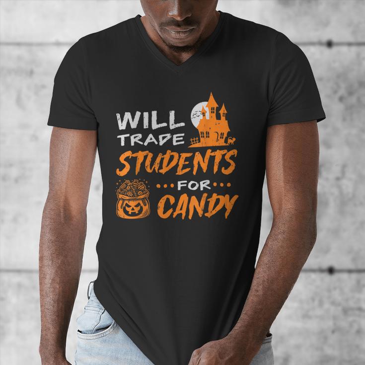 Will Trade Students For Candy Halloween Costume Teacher Men's V-Neck T-Shirt, funny design